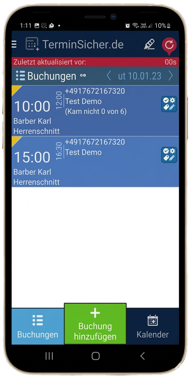 Dienstleisterapp auf dem Handy